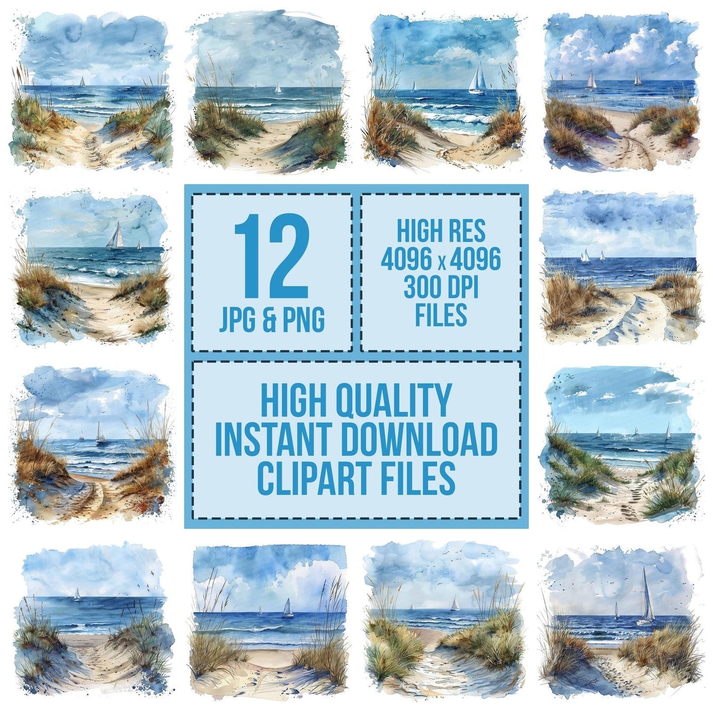 Sand Dunes and distant Sailboats Clipart Set (DDD006487)