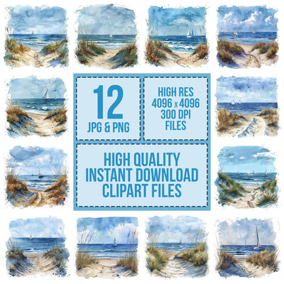 Sand Dunes and distant Sailboats Clipart Set (DDD006487)