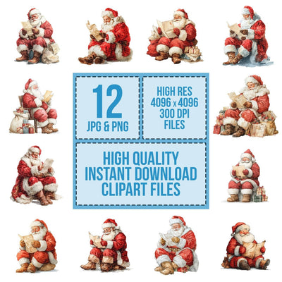 Santa Reading Letters clipart set cover showing the designs and file details