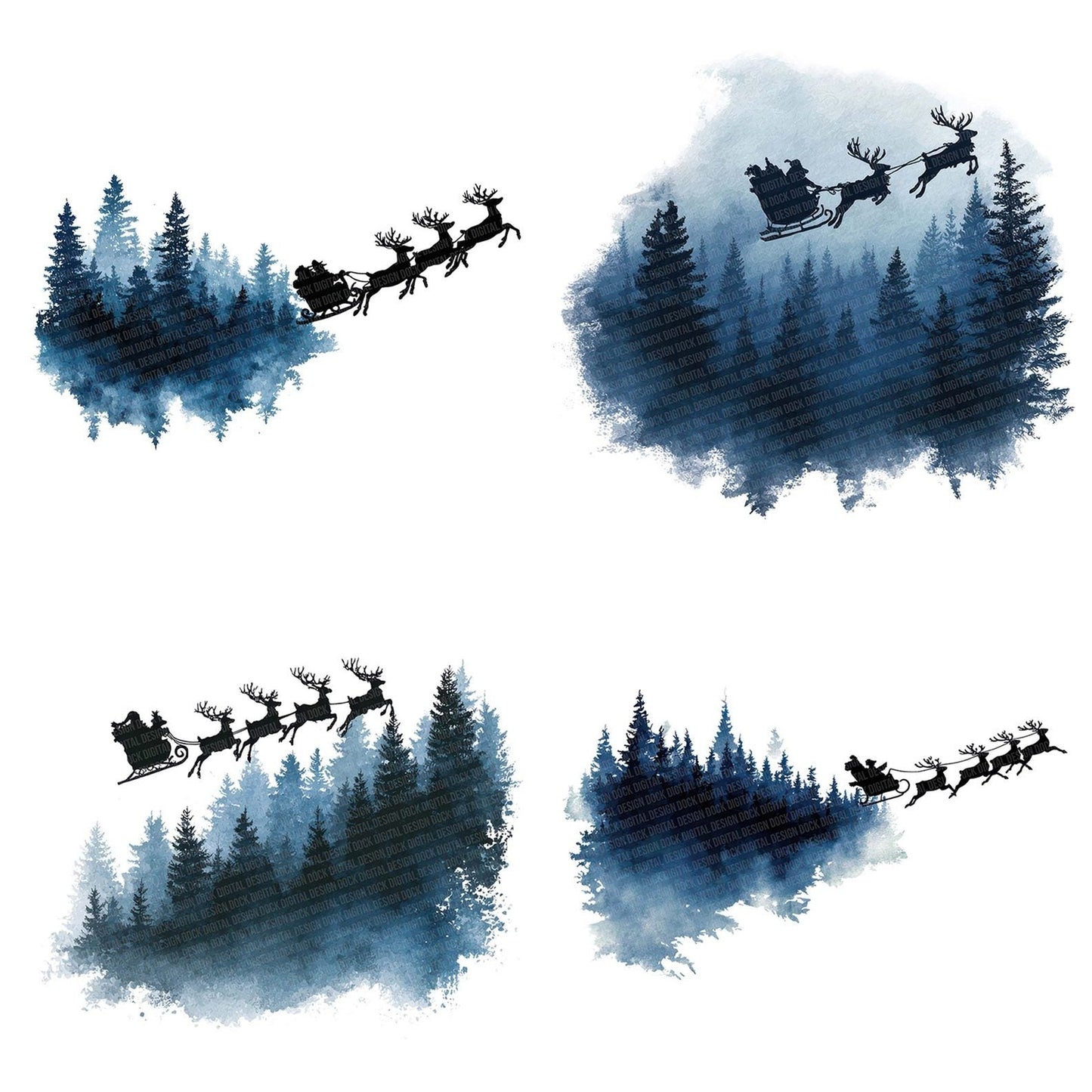 Santa Reindeer Forest Silhouette Clipart Set (DDD006496)