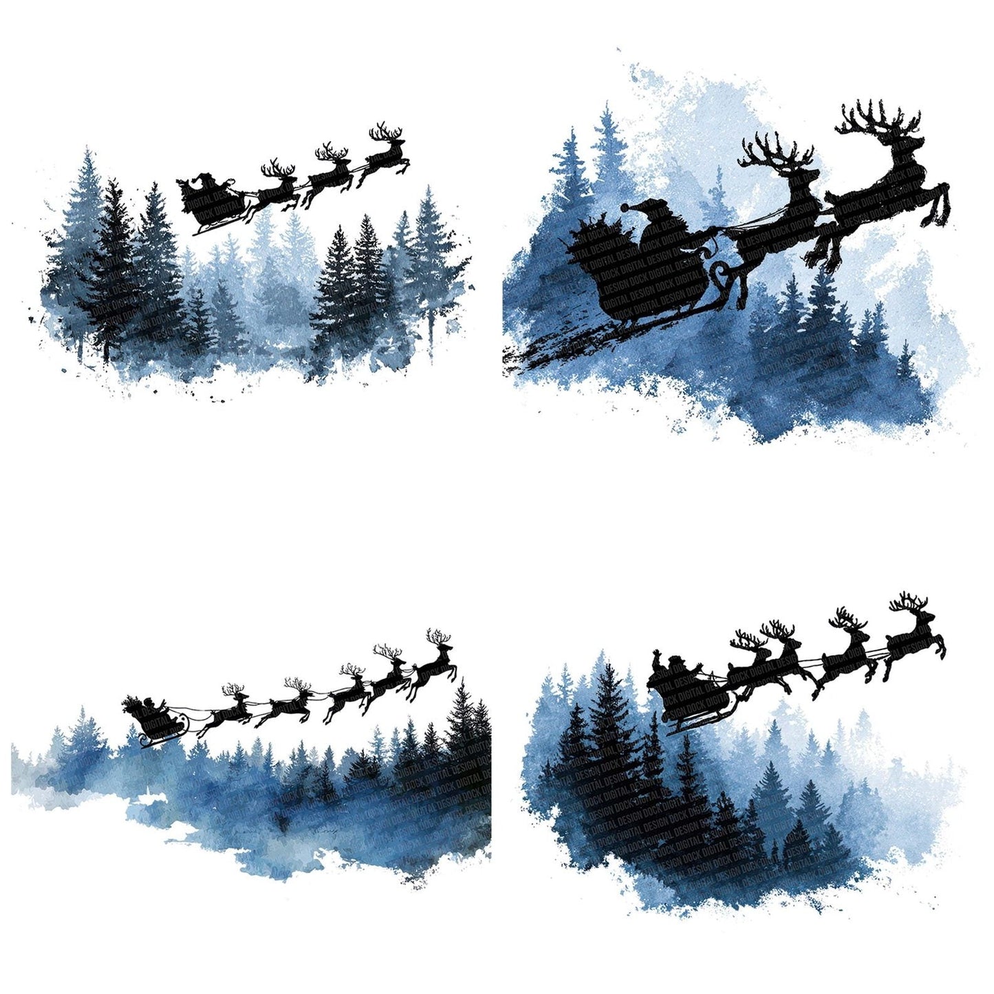 Santa Reindeer Forest Silhouette Clipart Set (DDD006496)