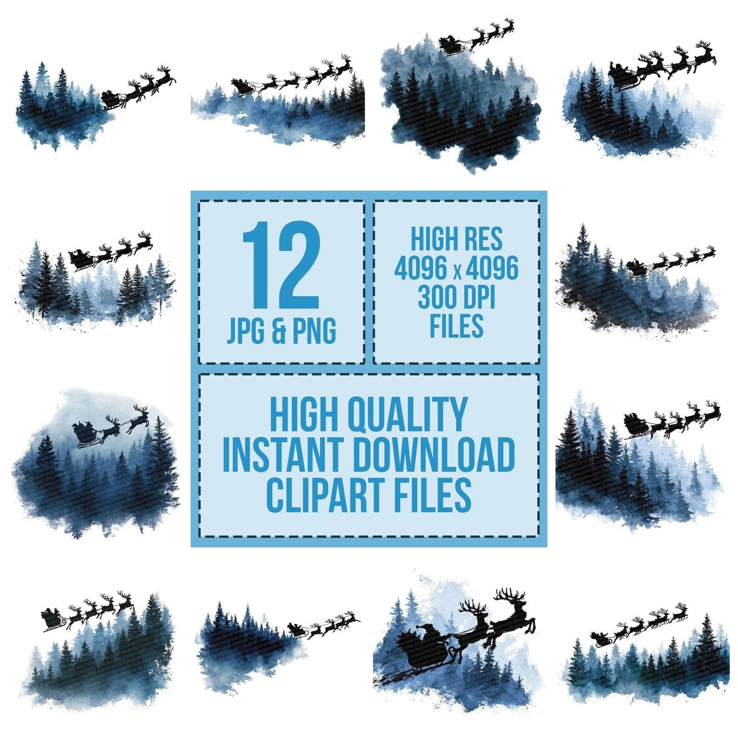 Santa Reindeer Forest Silhouette Clipart Set (DDD006496)