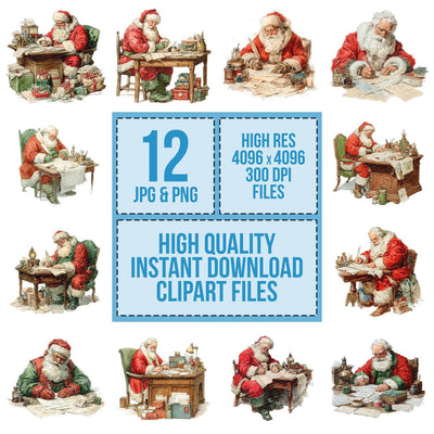 Santa Writing Letters clipart set cover showing the designs and file details