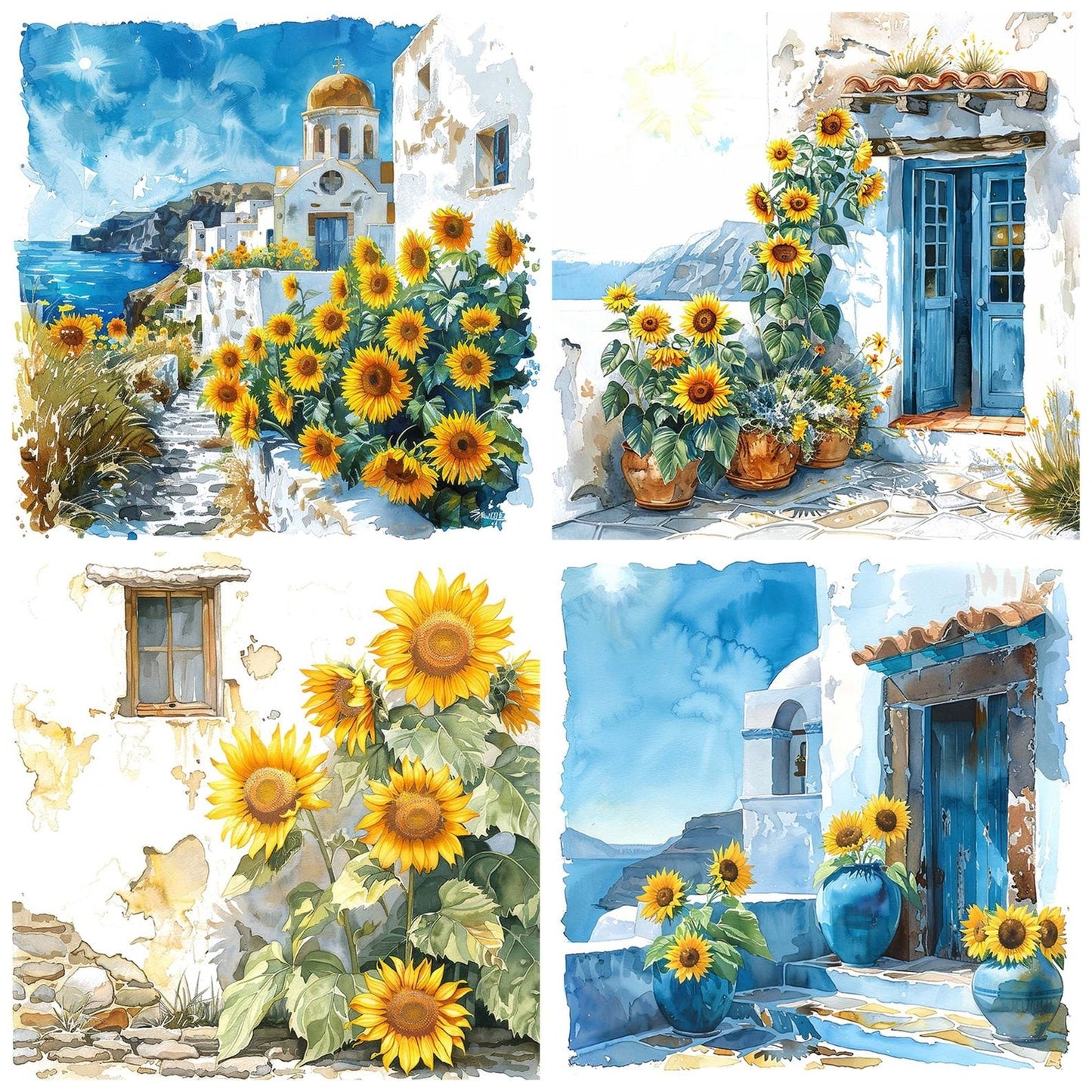 Santorini Sunflowers Clipart Set (DDD006499)