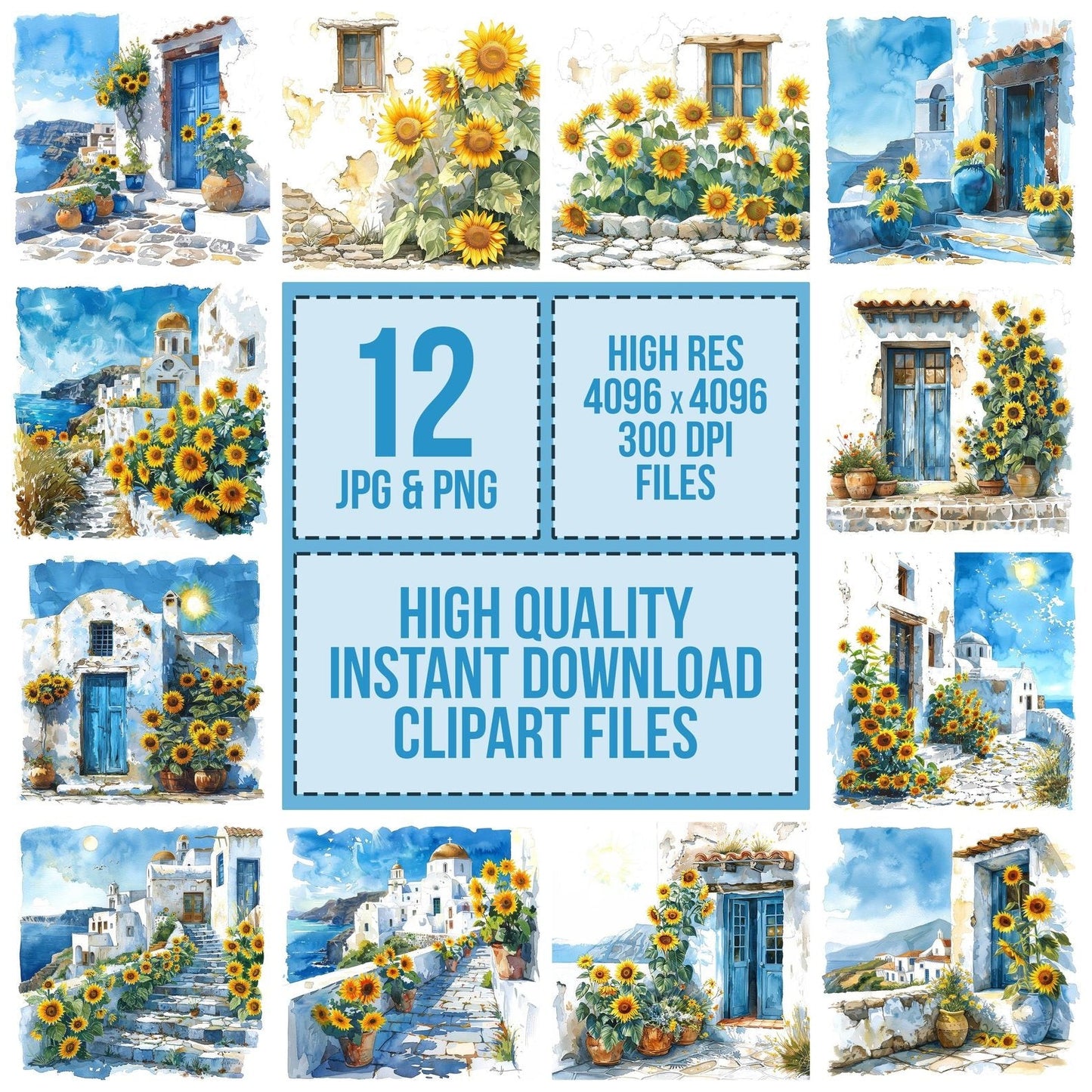 Santorini Sunflowers Clipart Set (DDD006499)