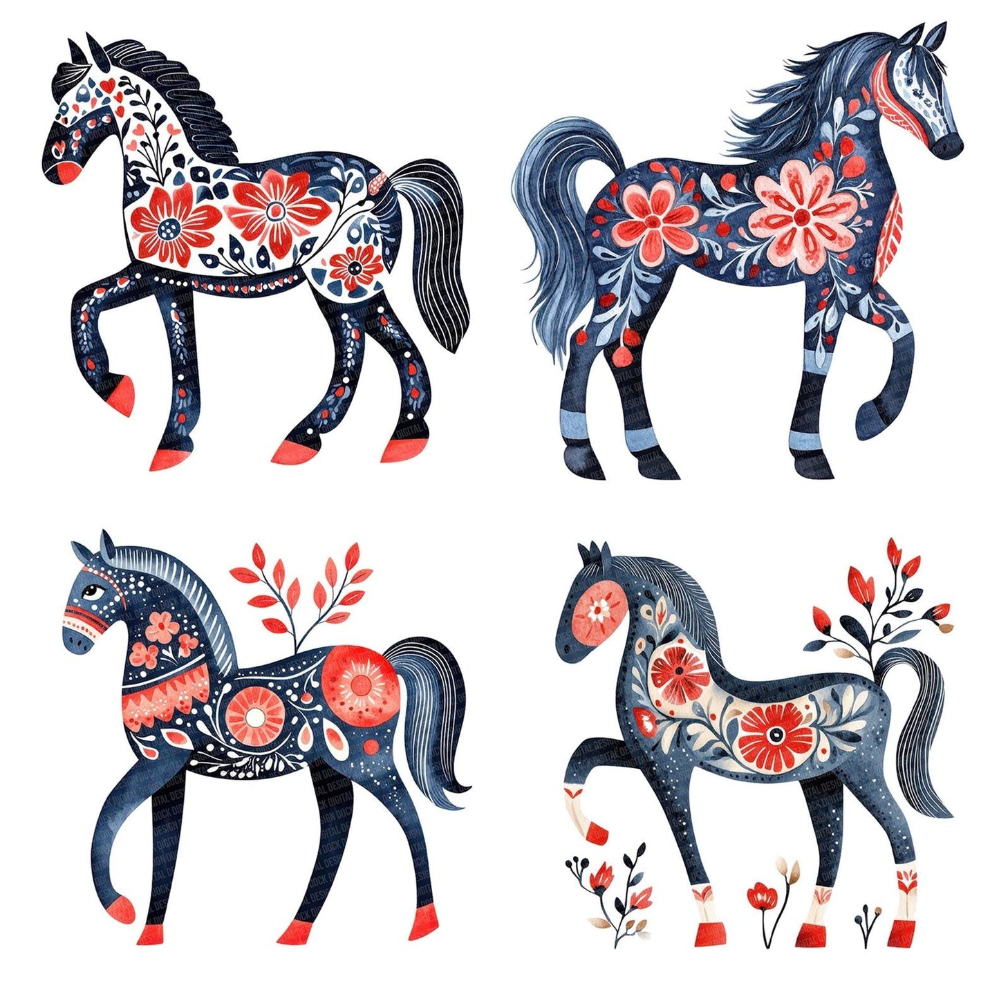 Scandi Folk Horse Clipart Set (DDD006500)