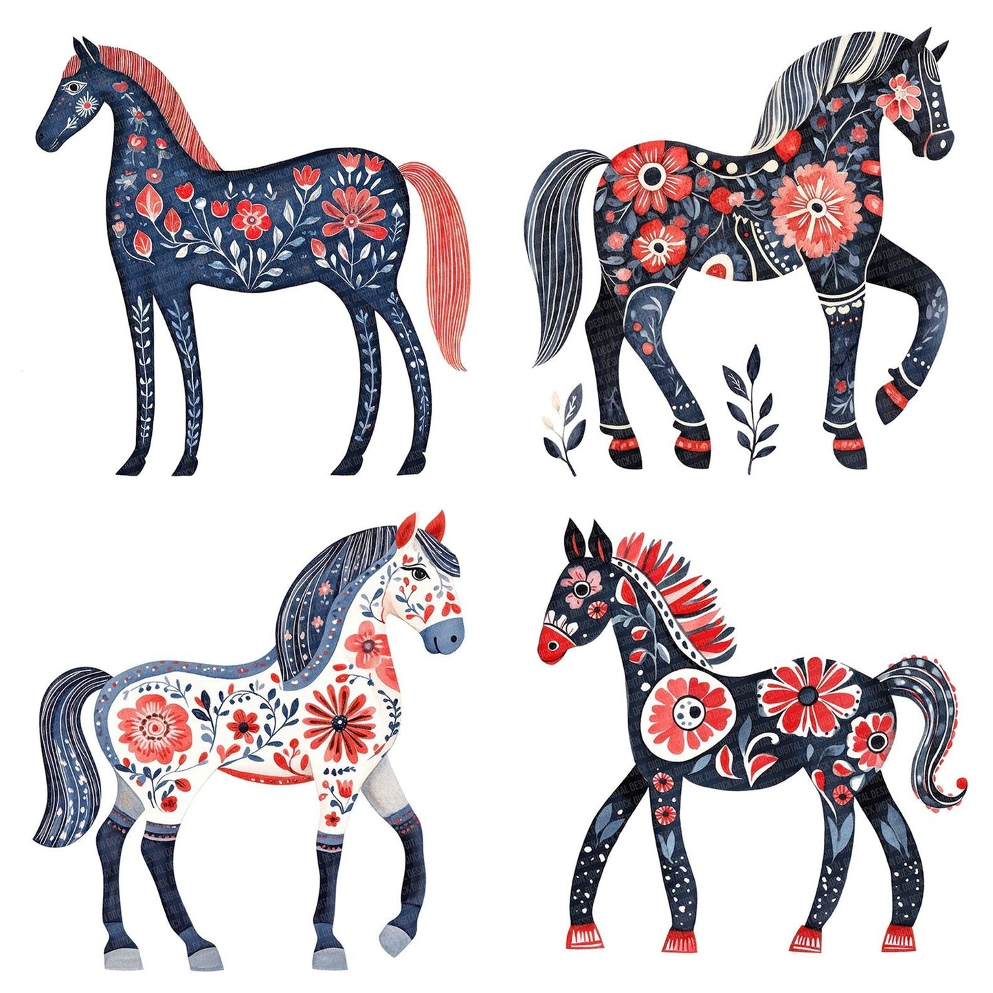 Scandi Folk Horse Clipart Set (DDD006500)