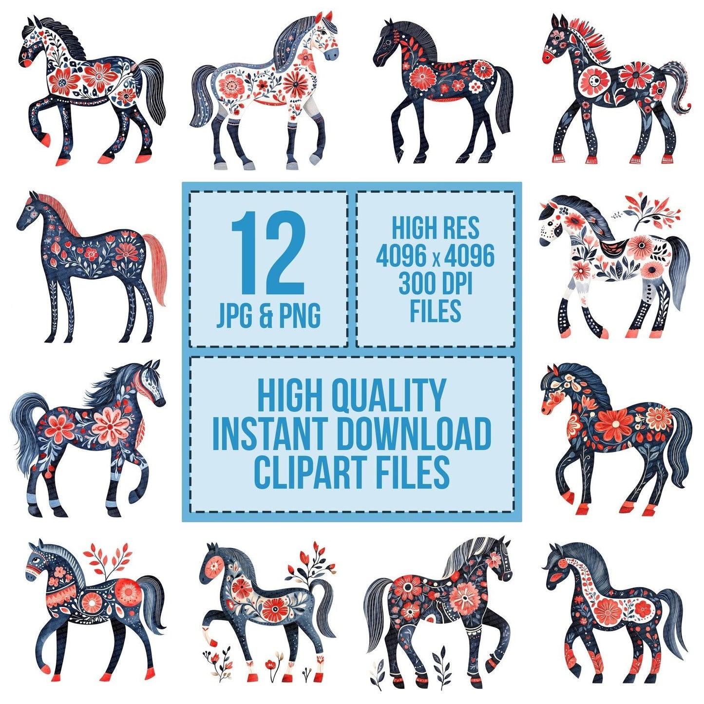 Scandi Folk Horse Clipart Set (DDD006500)