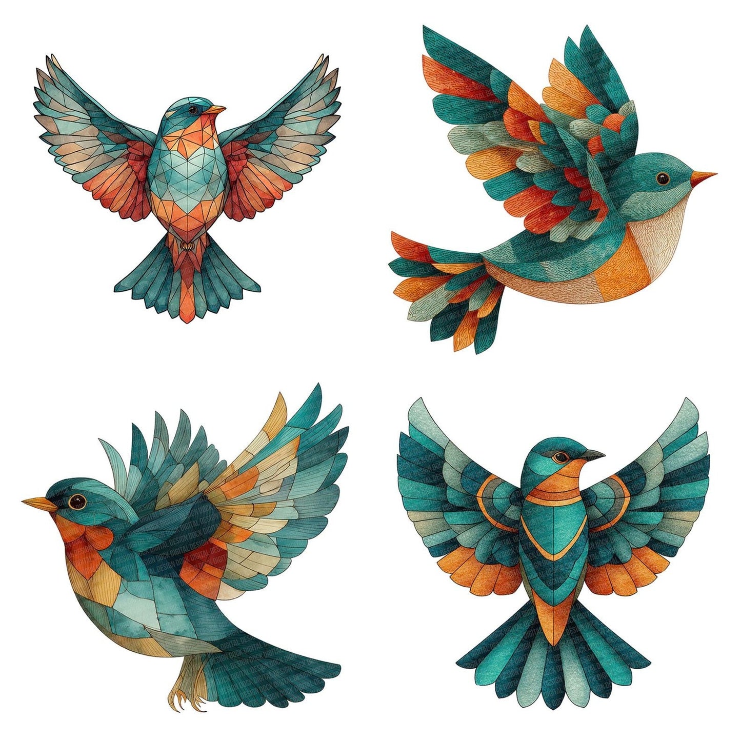 Scandinavian Bird Geometric Clipart Set (DDD006503)