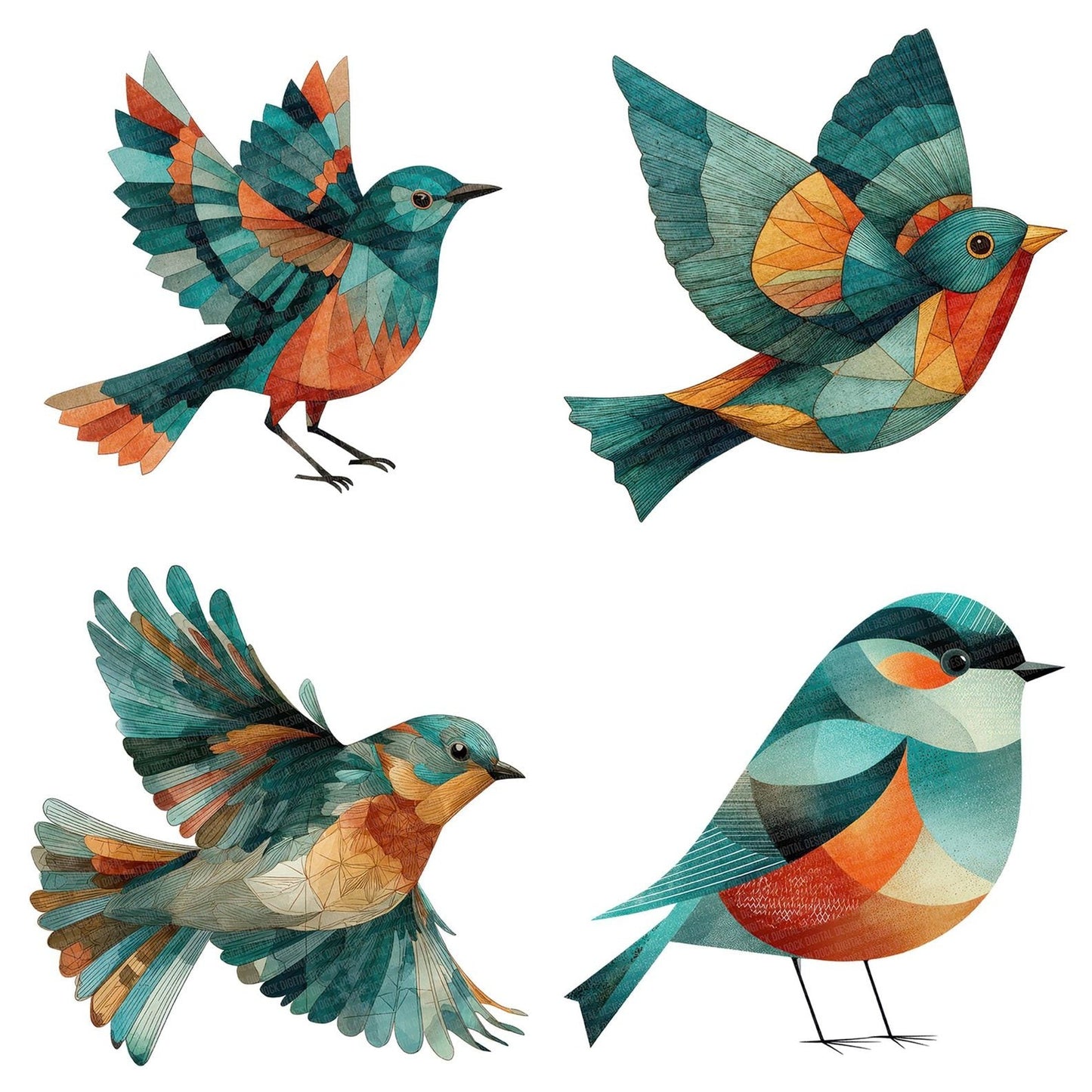 Scandinavian Bird Geometric Clipart Set (DDD006503)