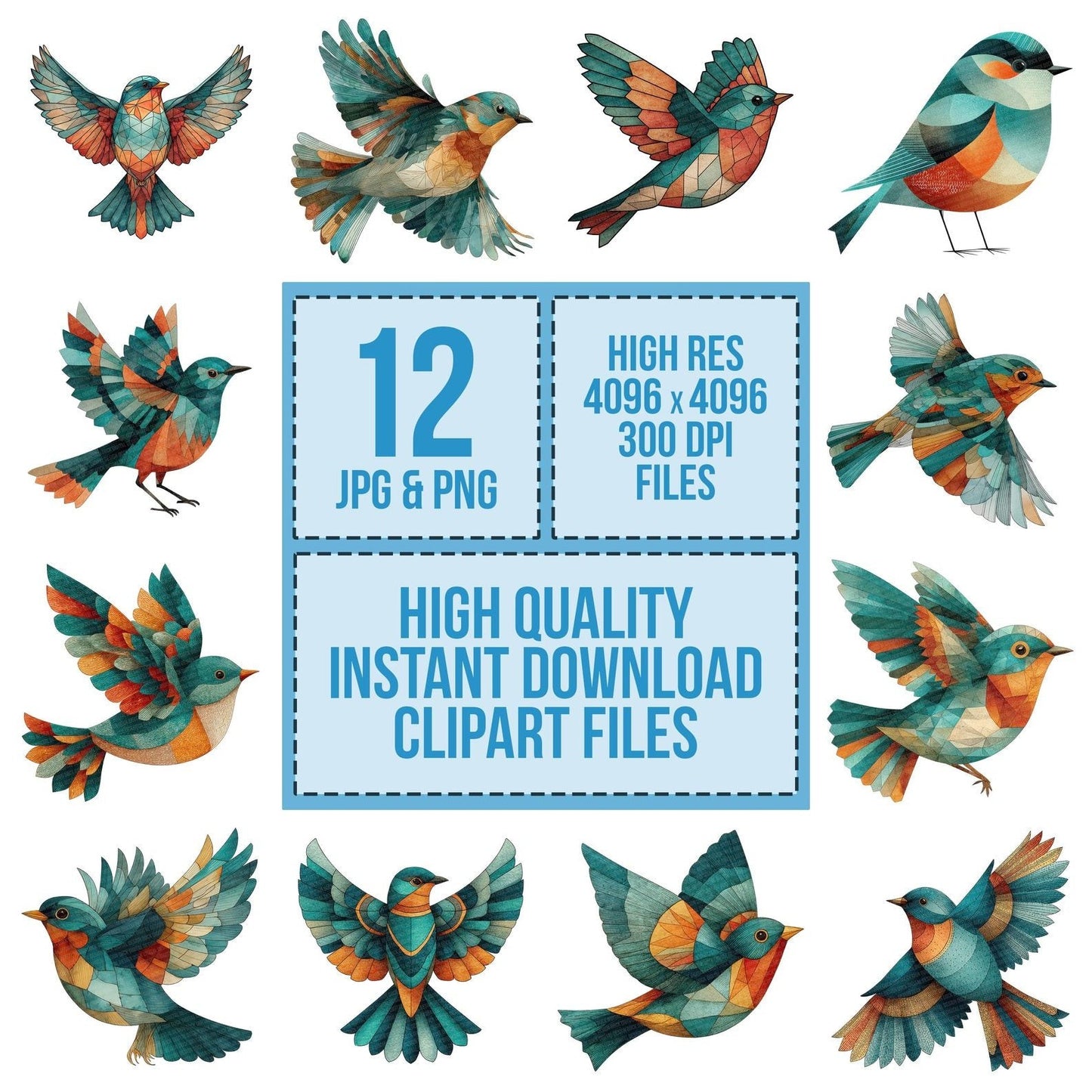 Scandinavian Bird Geometric Clipart Set (DDD006503)