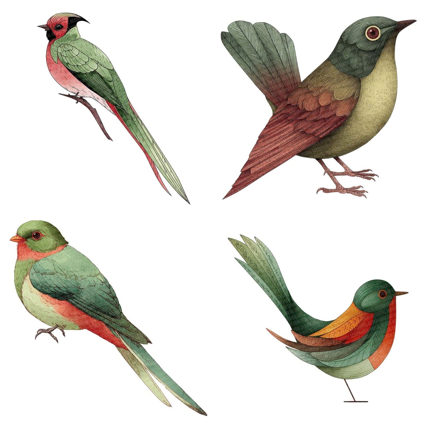 Scandinavian Bird Long Tail Clipart Set (DDD006504)