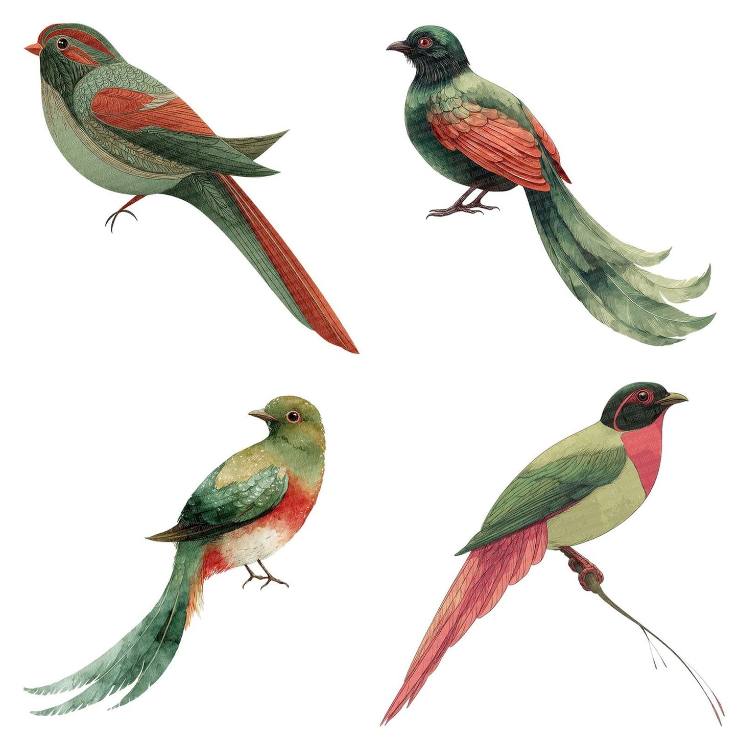 Scandinavian Bird Long Tail Clipart Set (DDD006504)