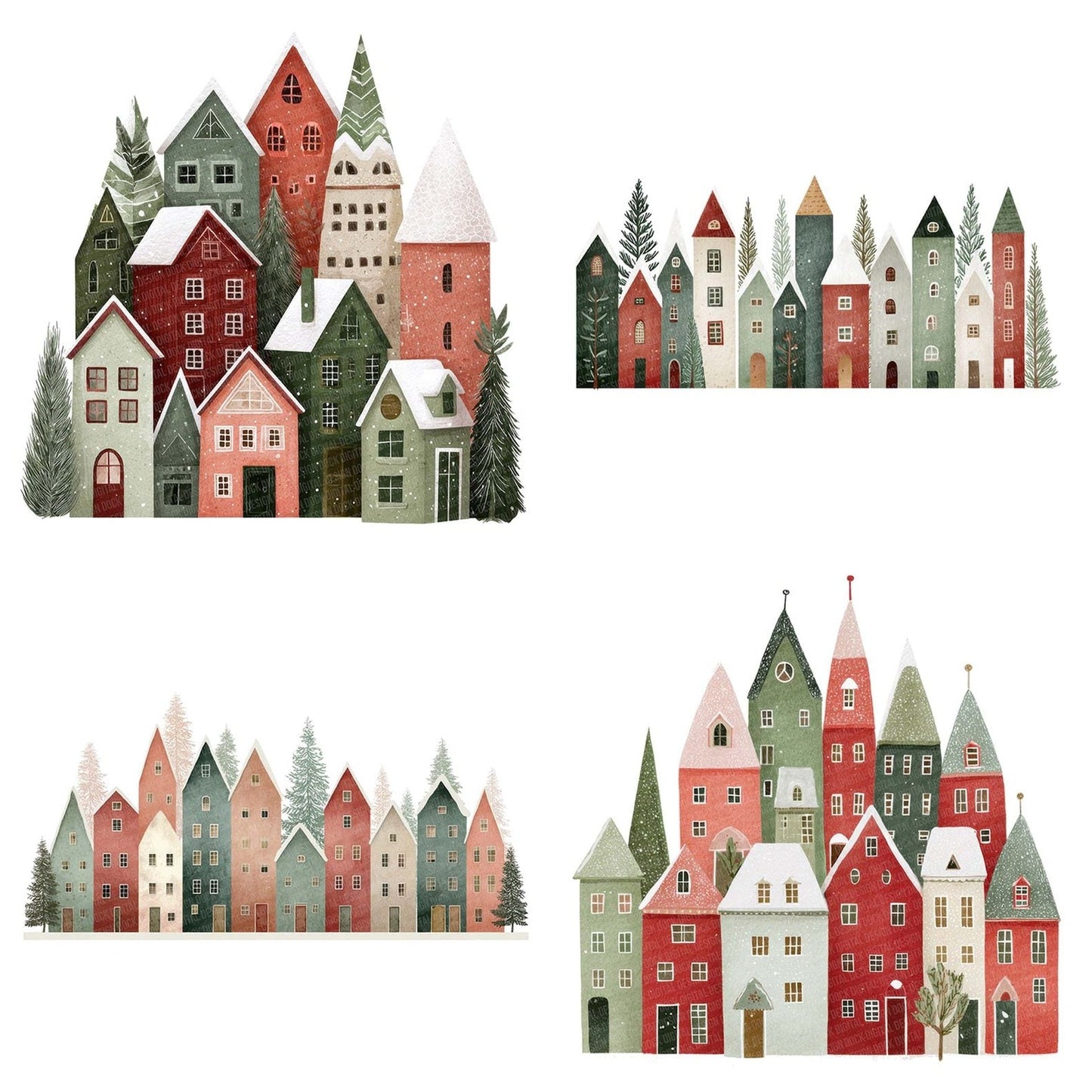 Scandinavian Christmas Houses Clipart Set (DDD006505)