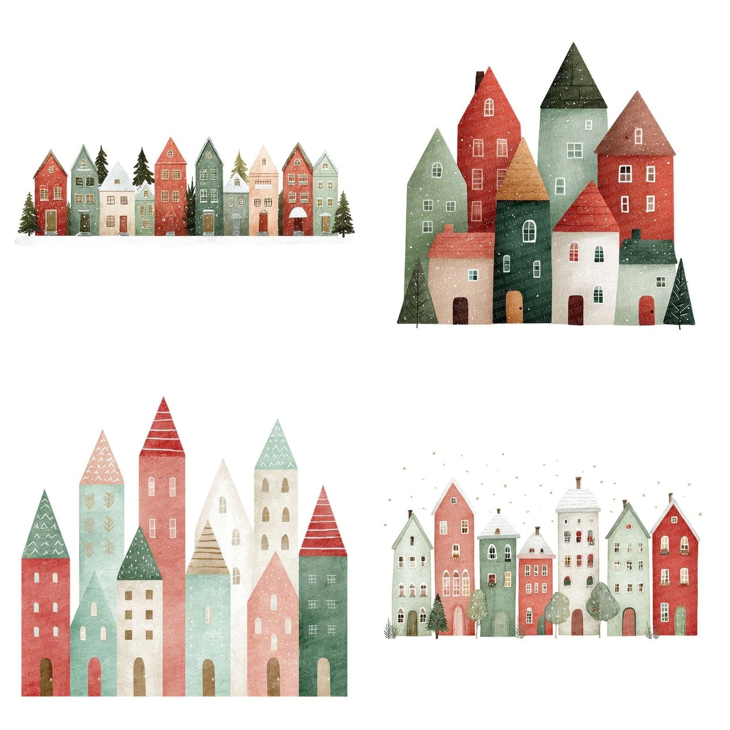Scandinavian Christmas Houses Clipart Set (DDD006505)