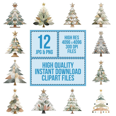 Scandinavian Christmas Tree clipart set cover showing the designs and file details