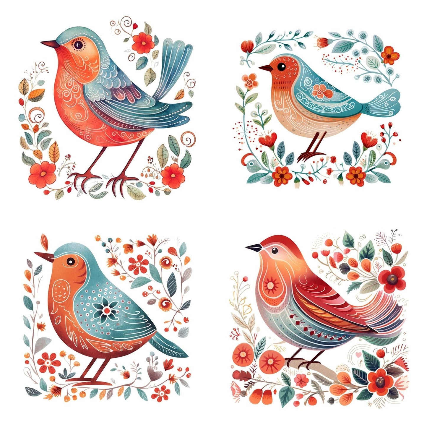 Scandinavian Floral Bird Illustration Clipart Set (DDD006510)