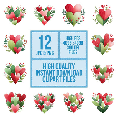 Scandinavian Love Heart Design clipart set cover showing the designs and file details