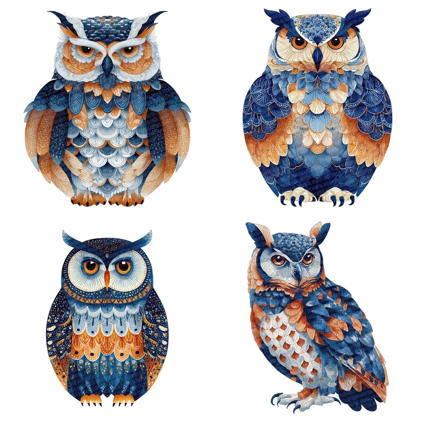 Scandinavian Owl Patterned Clipart Set (DDD006512)