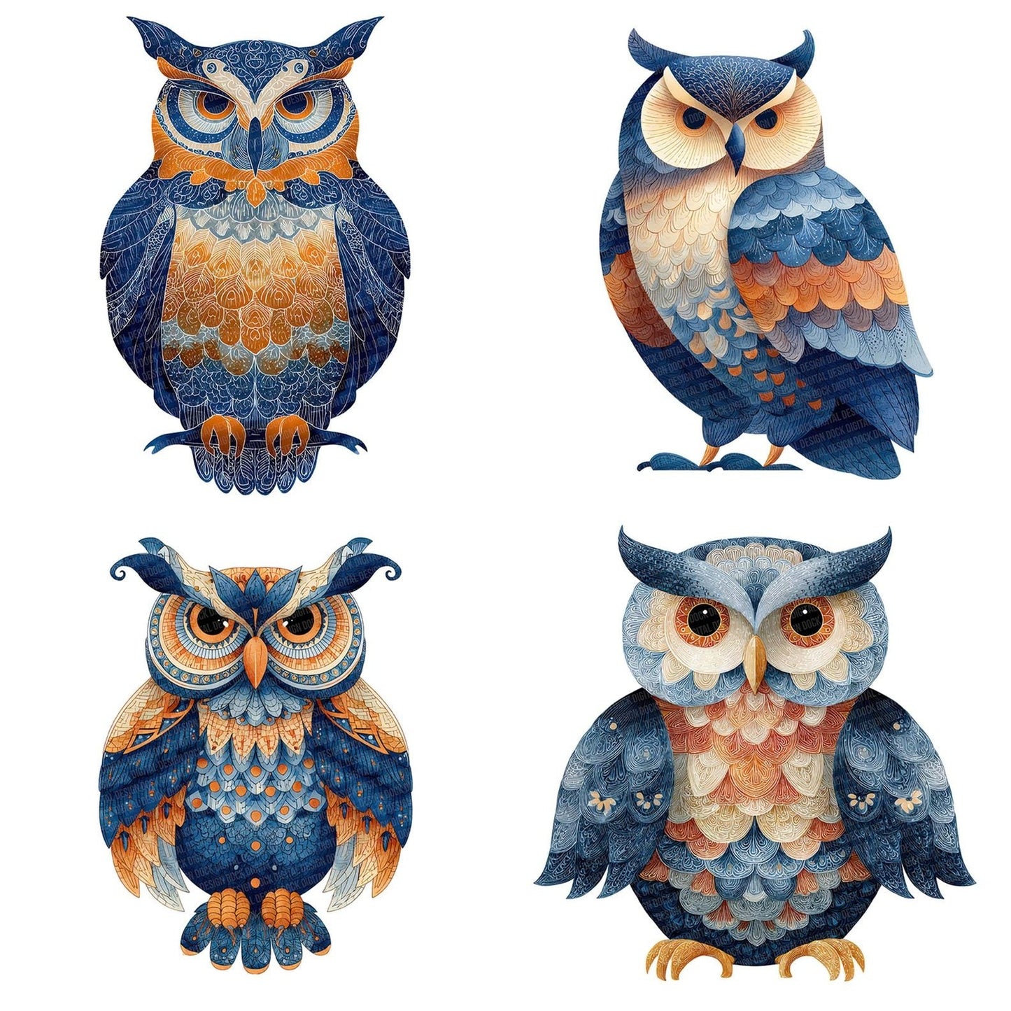 Scandinavian Owl Patterned Clipart Set (DDD006512)