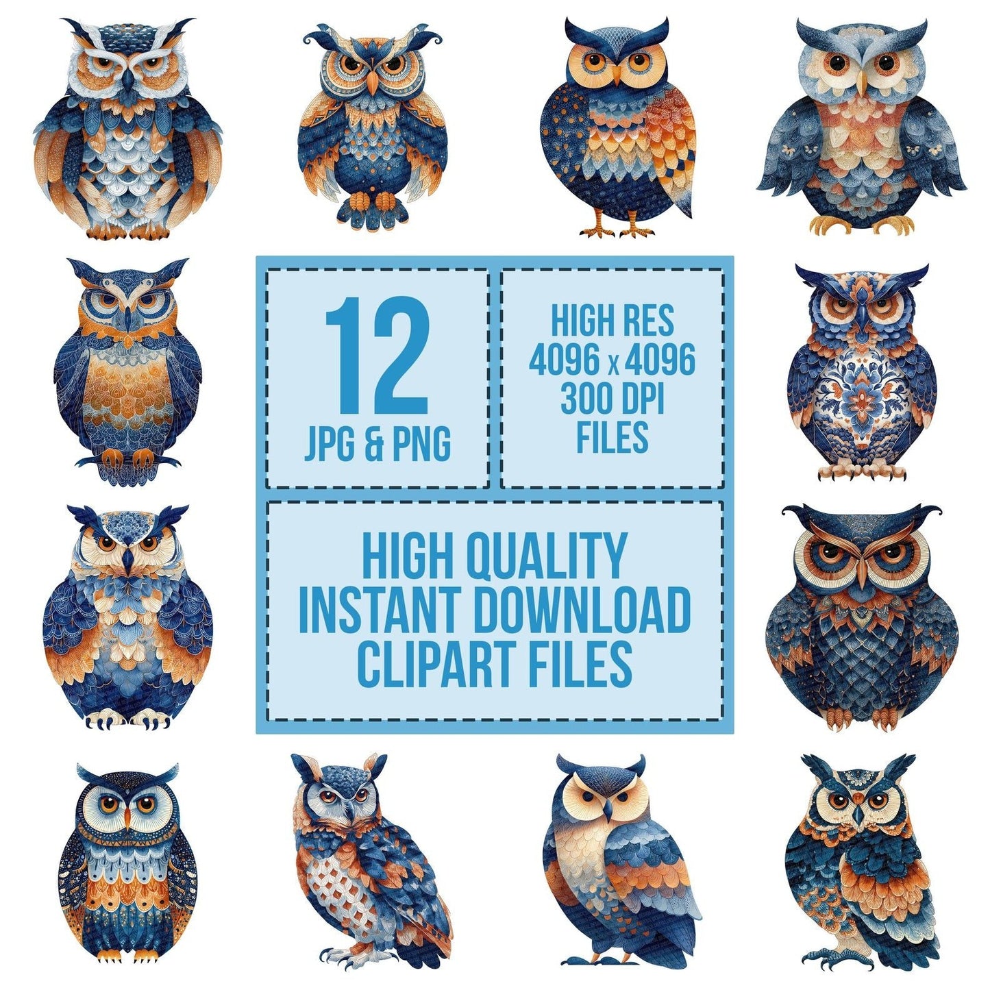 Scandinavian Owl Patterned Clipart Set (DDD006512)