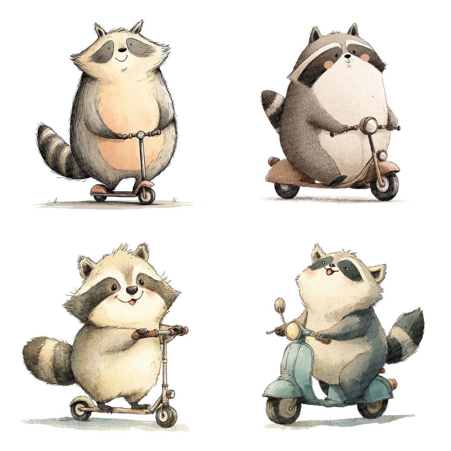 Scooter Raccoon Character Clipart Set (DDD006516)