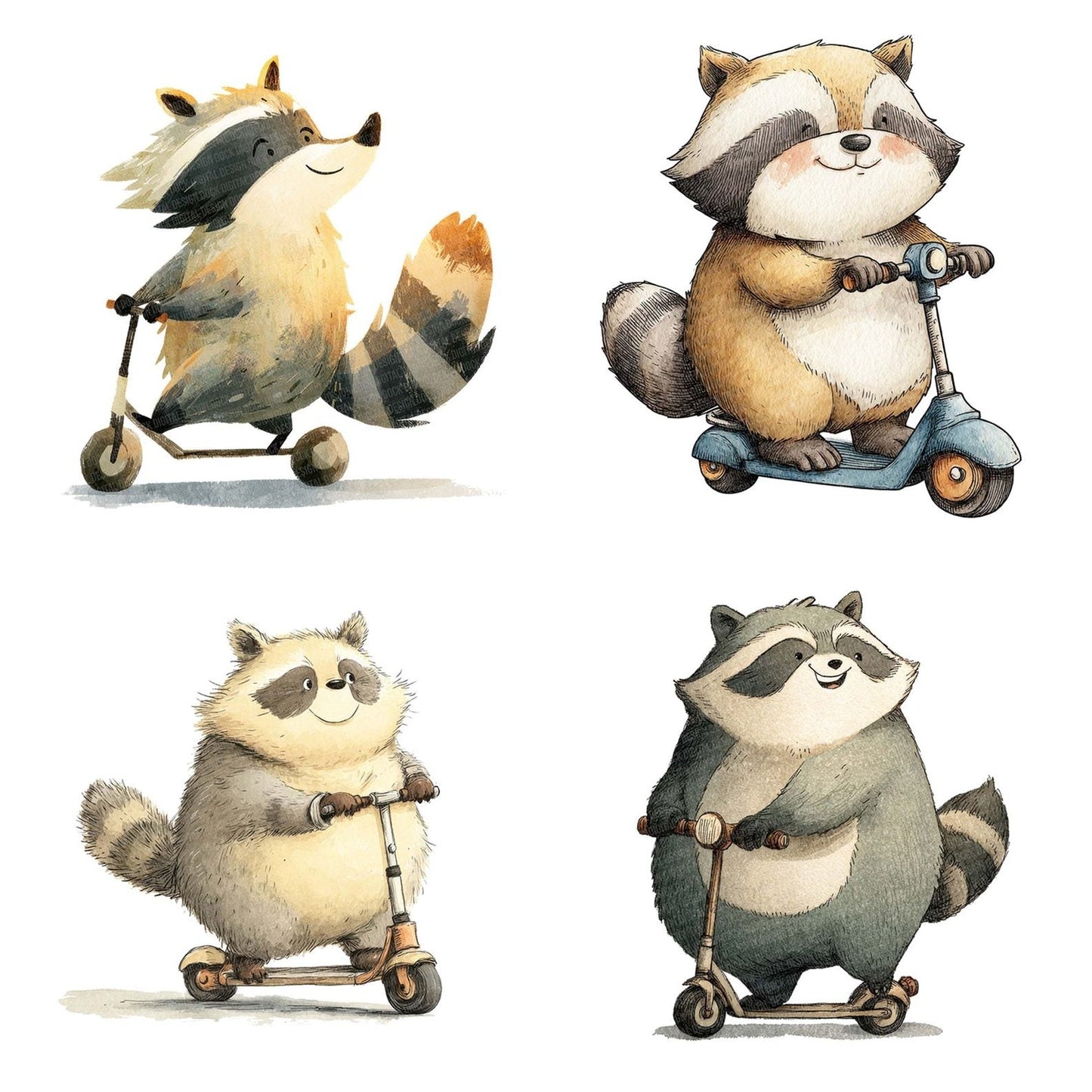 Scooter Raccoon Character Clipart Set (DDD006516)