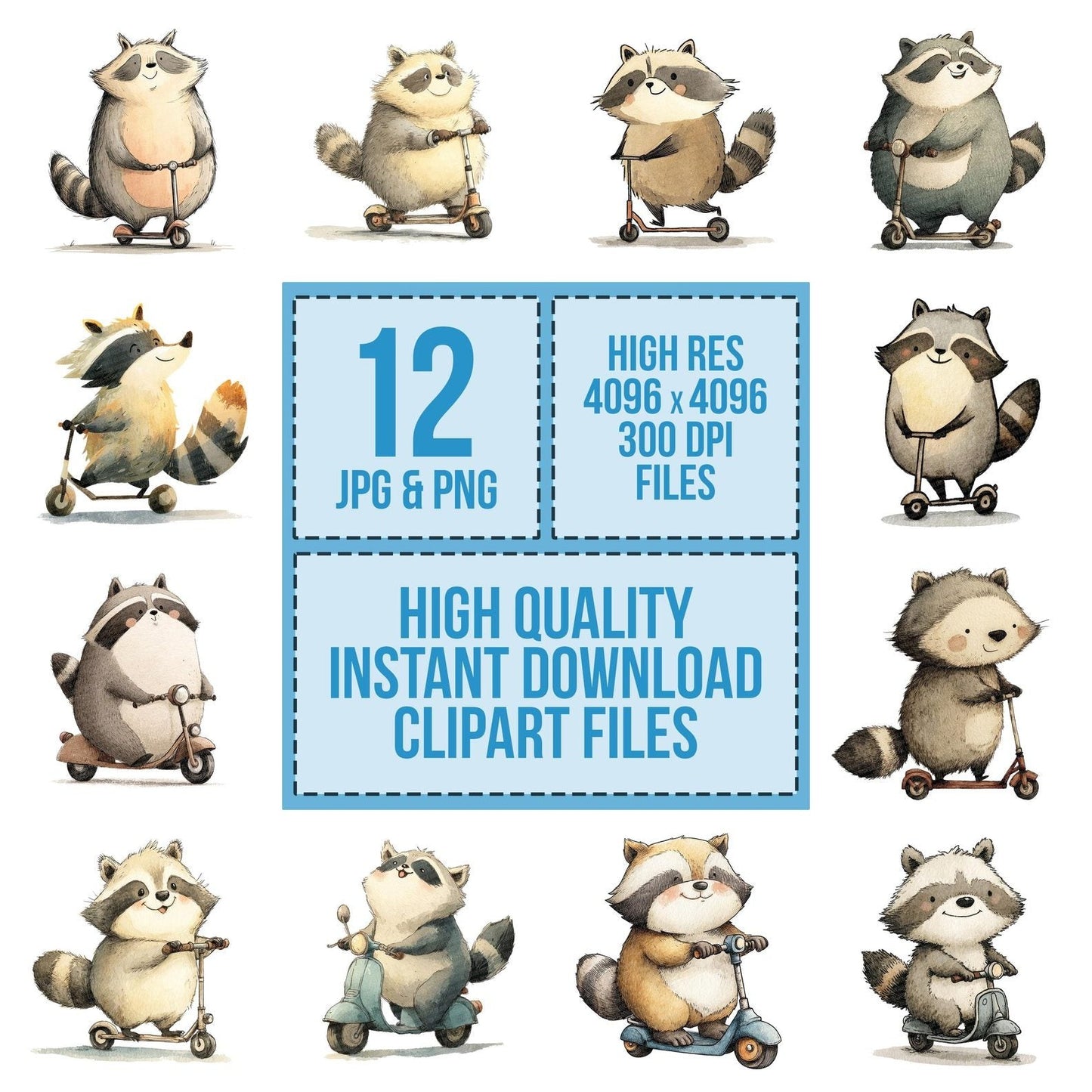 Scooter Raccoon Character Clipart Set (DDD006516)