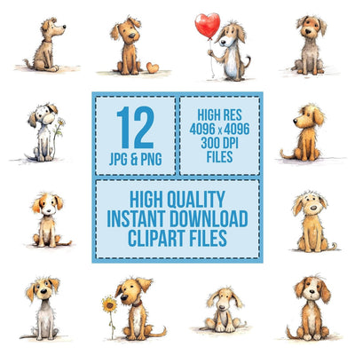 Scruffy Dog Cartoon Clipart Set (DDD006518)