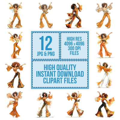 Seventies Disco Dancer clipart set cover showing the designs and file details