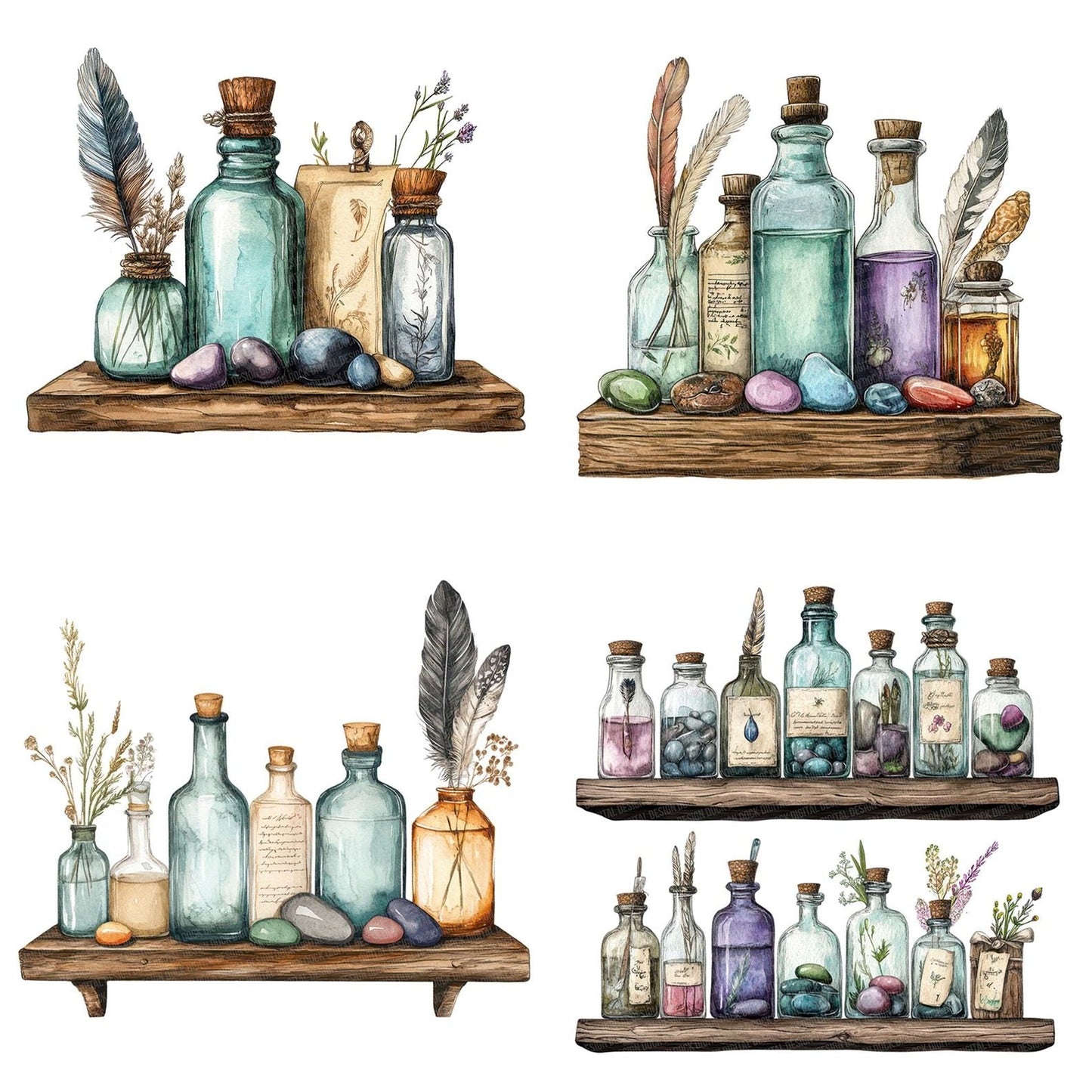 Shelf with Glass Bottles Clipart Set (DDD006535)