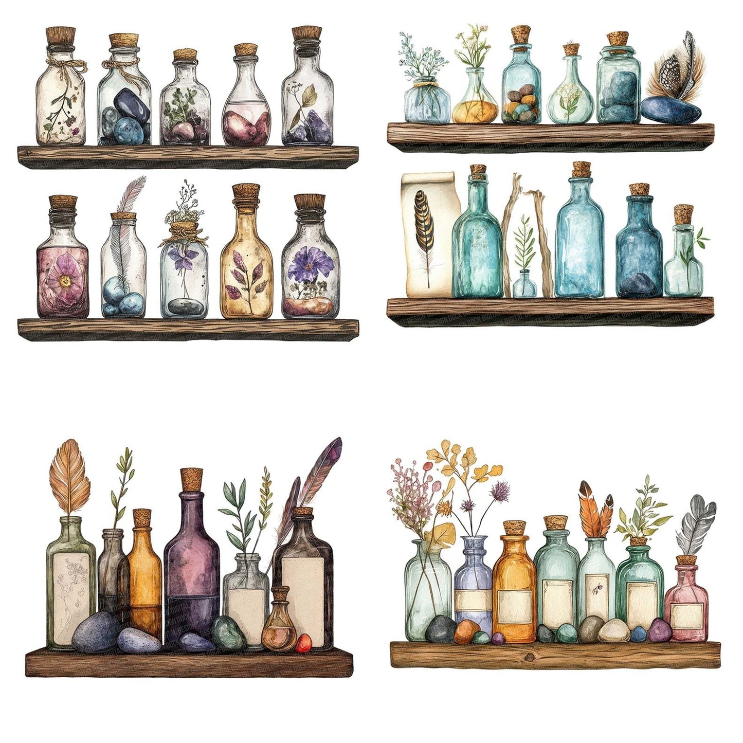 Shelf with Glass Bottles Clipart Set (DDD006535)