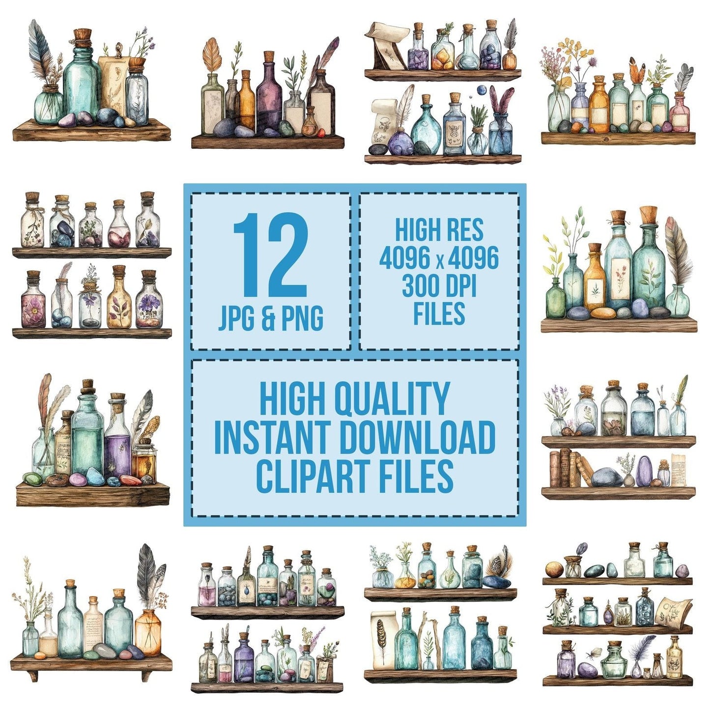 Shelf with Glass Bottles Clipart Set (DDD006535)