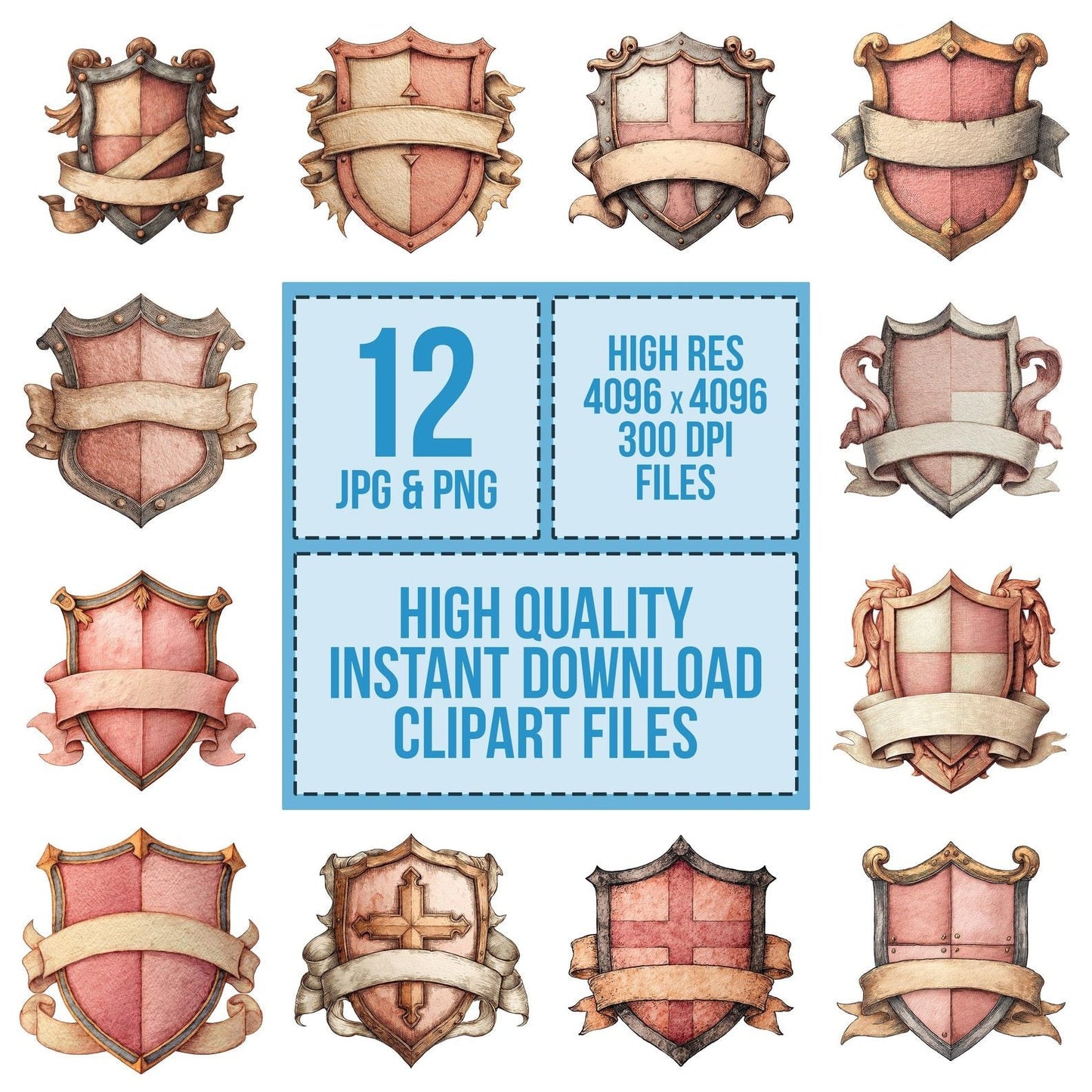 Shield Crest Banner Clipart Set (DDD006536)