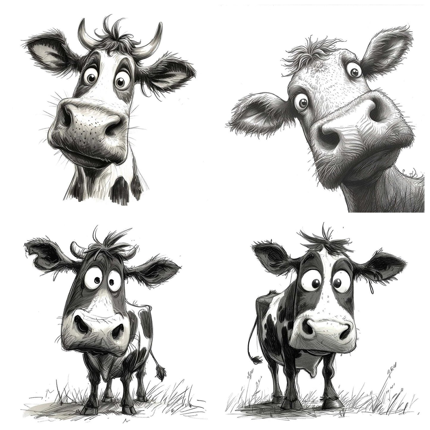 Silly Cow Sketch Clipart Set (DDD006543)