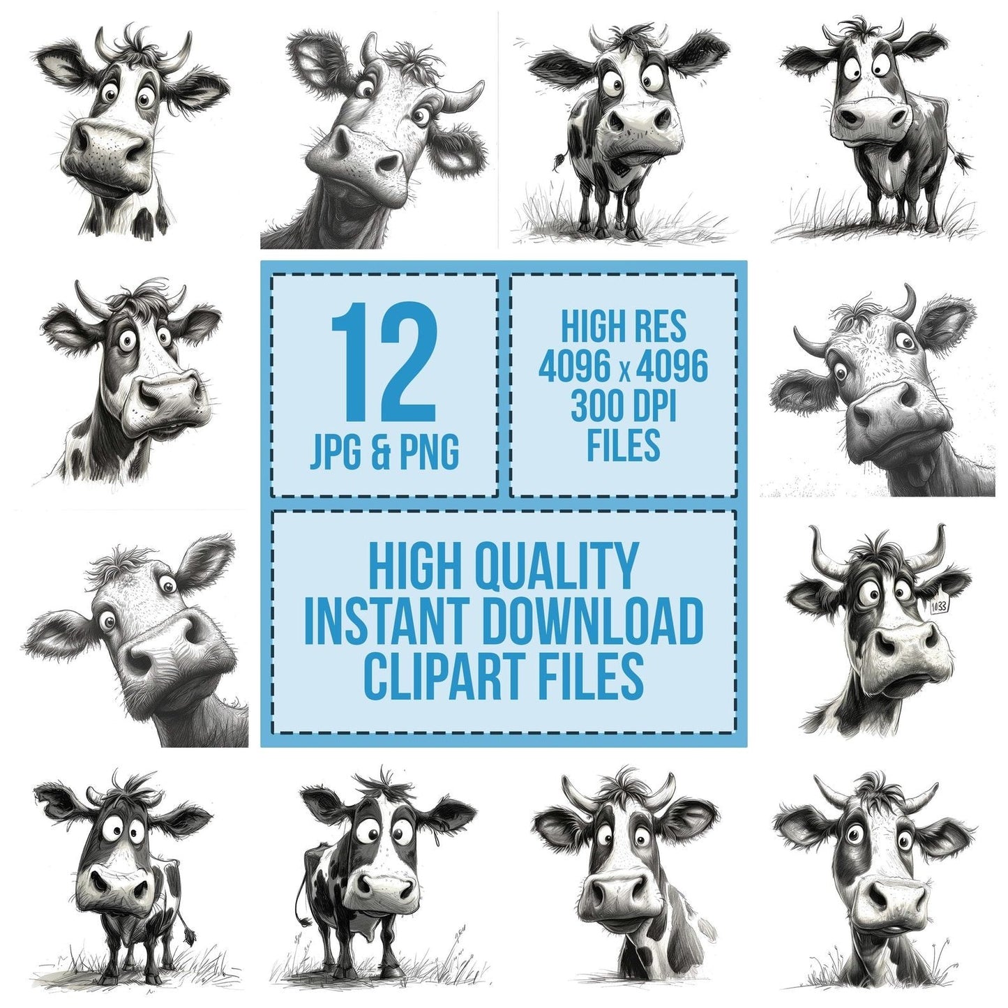 Silly Cow Sketch Clipart Set (DDD006543)