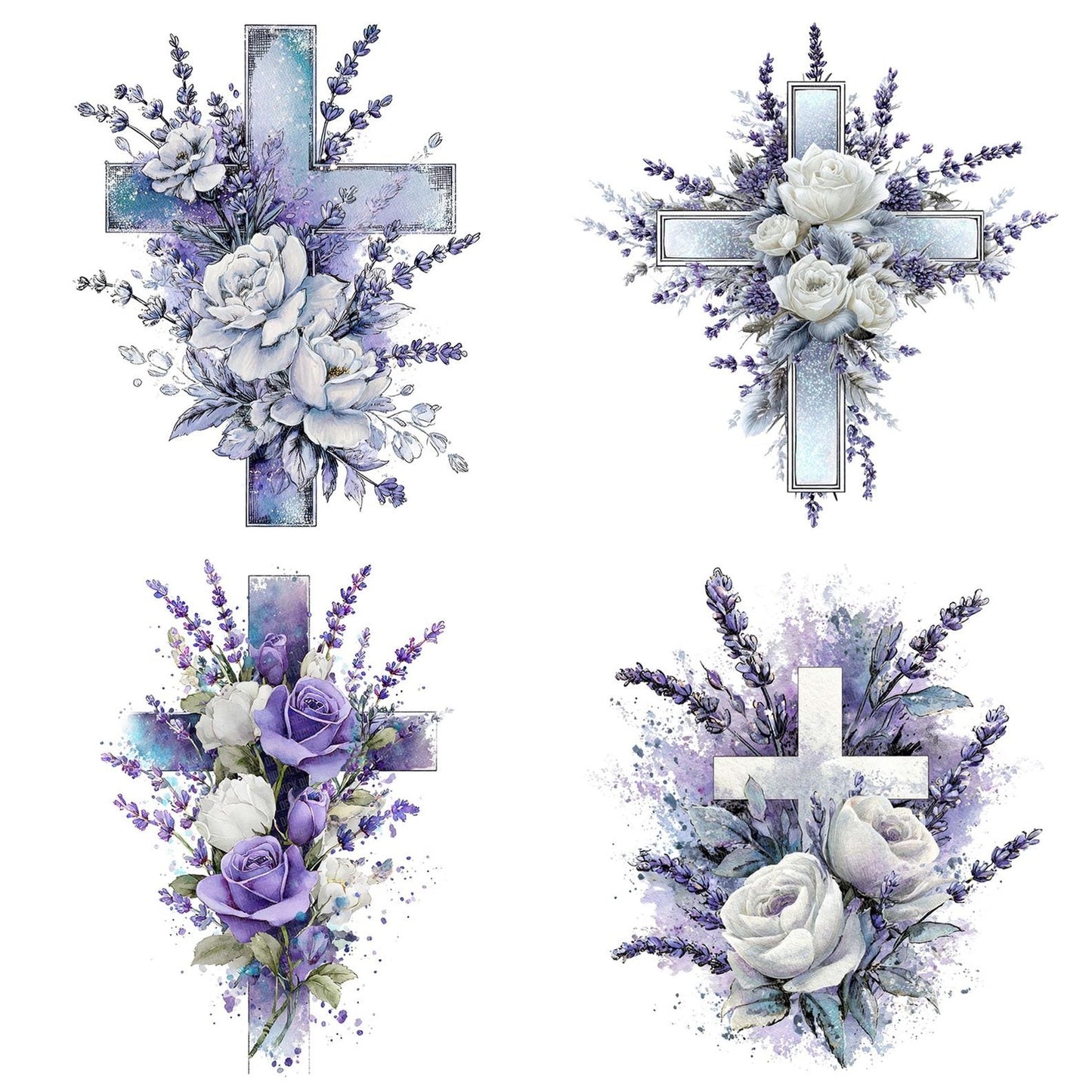 Silver Cross with Frosted Flowers Clipart Set (DDD006549)