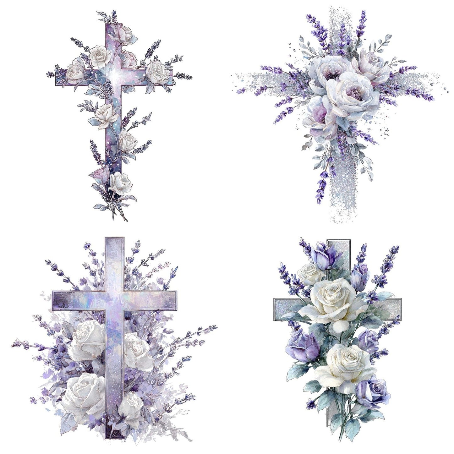 Silver Cross with Frosted Flowers Clipart Set (DDD006549)