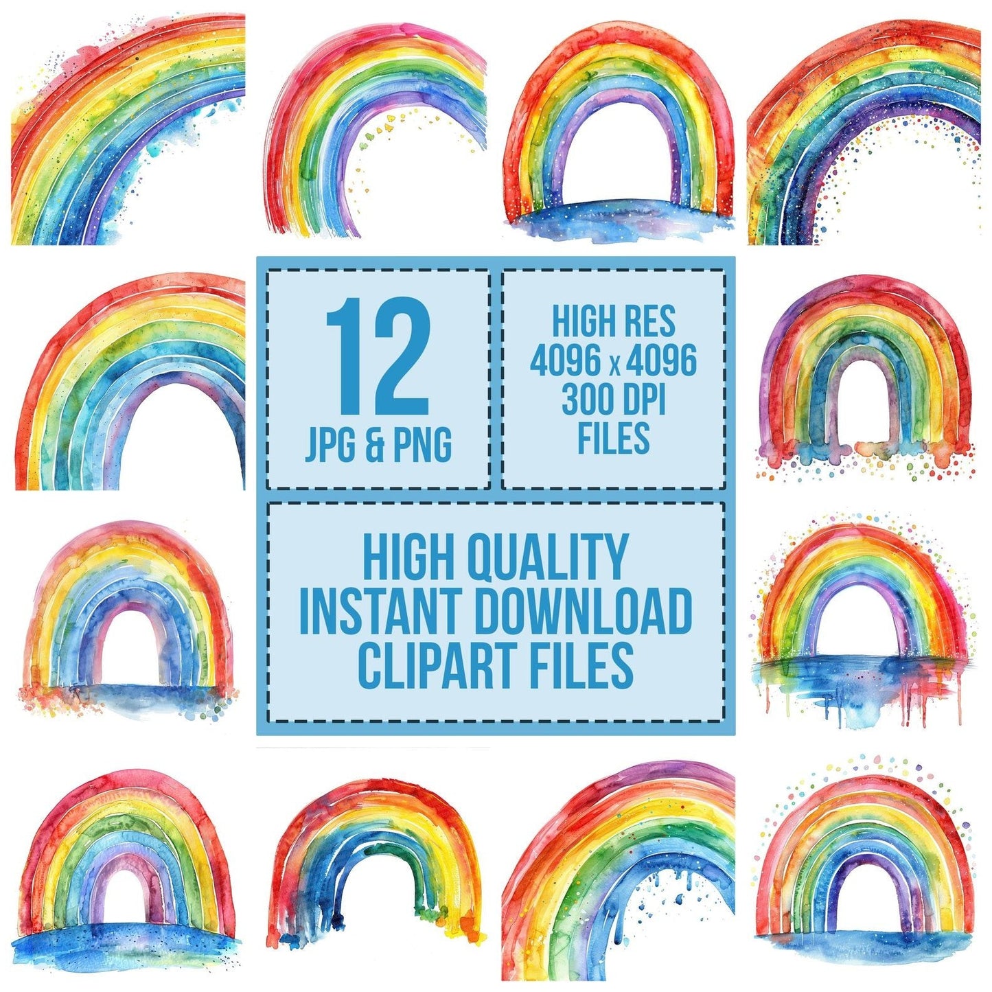 Simple Vibrant Watercolour Rainbow Clipart Set (DDD006552)