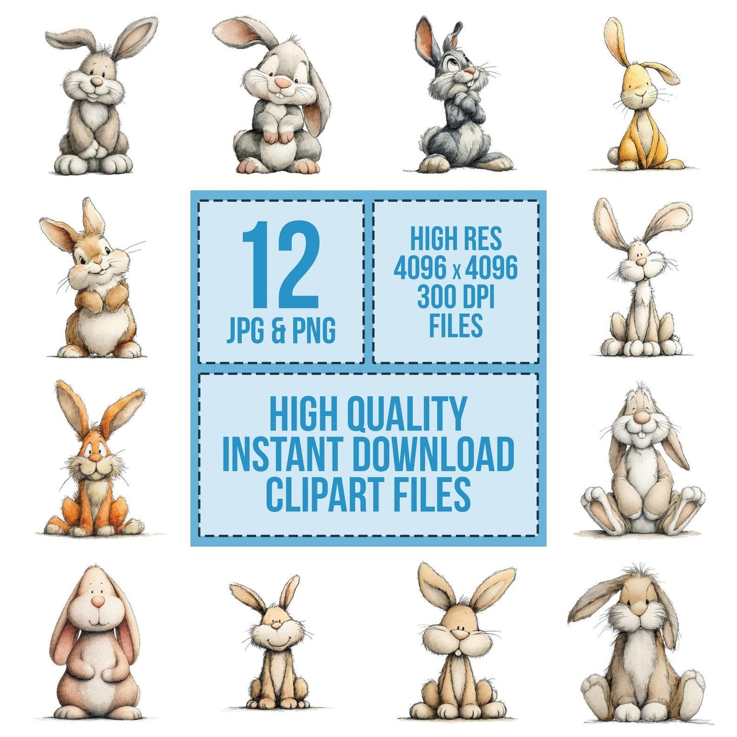 Sitting Bunny Cartoon Clipart Set (DDD006553)