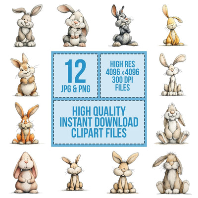 Sitting Bunny Cartoon Clipart Set (DDD006553)