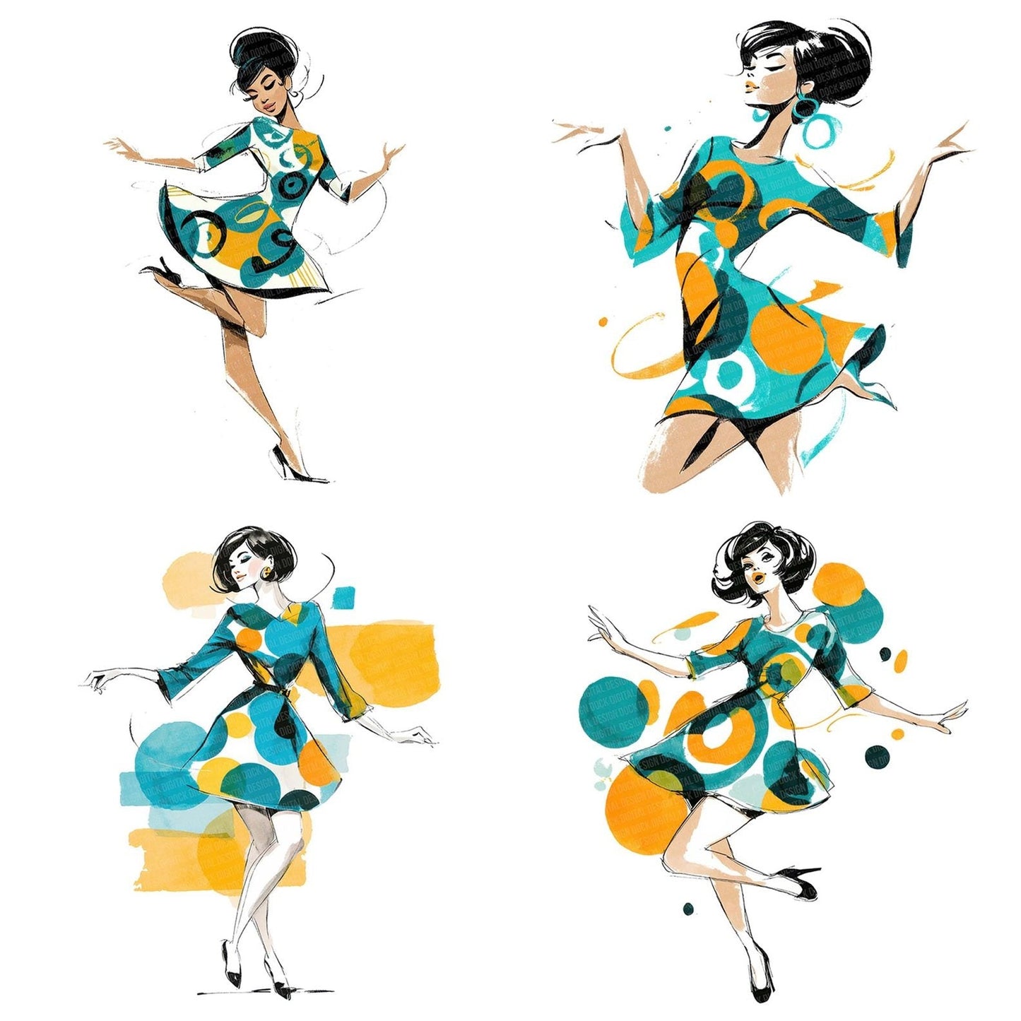 Sixties Dance Woman Clipart Set (DDD006555)