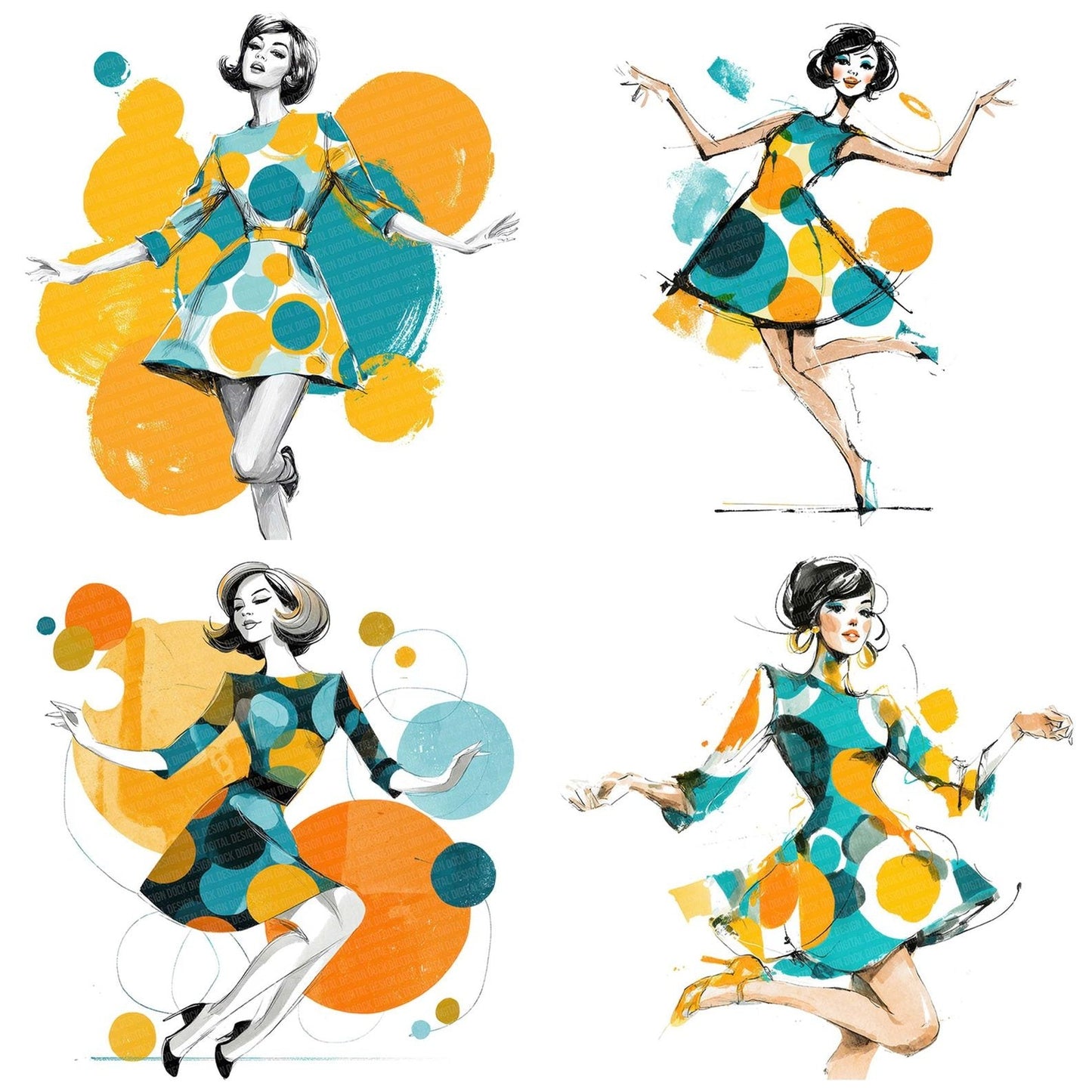 Sixties Dance Woman Clipart Set (DDD006555)