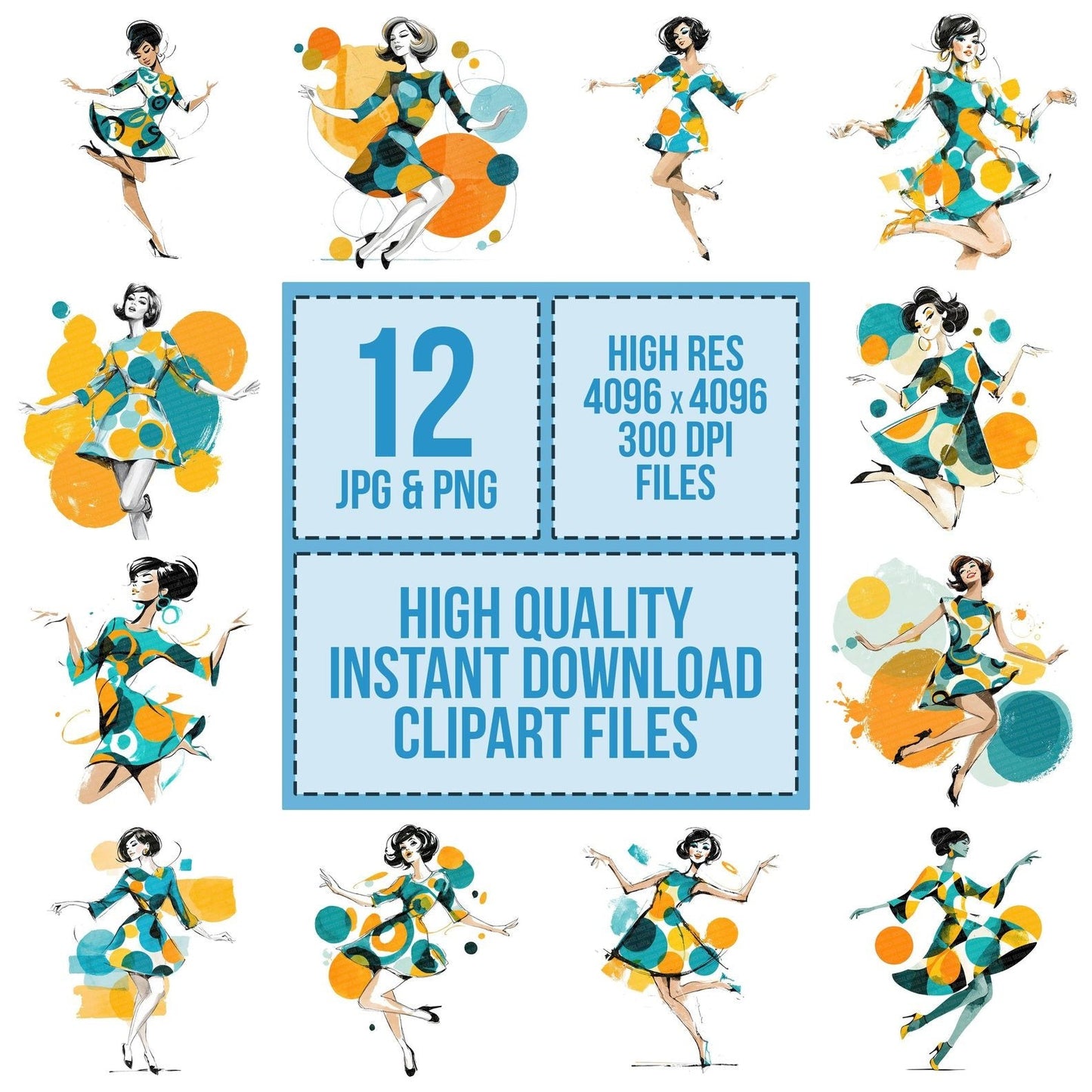 Sixties Dance Woman Clipart Set (DDD006555)