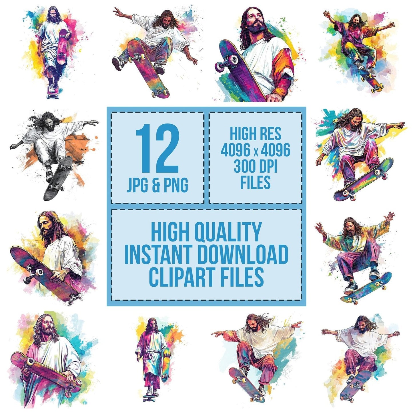 Skateboader Jesus Clipart Set (DDD006556)