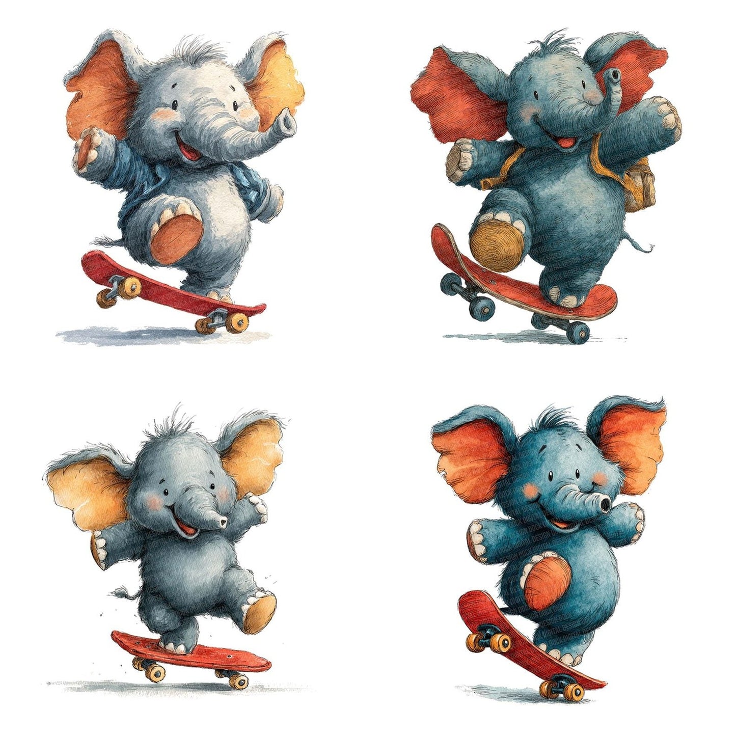 Skateboard Elephant Clipart Set (DDD006557)