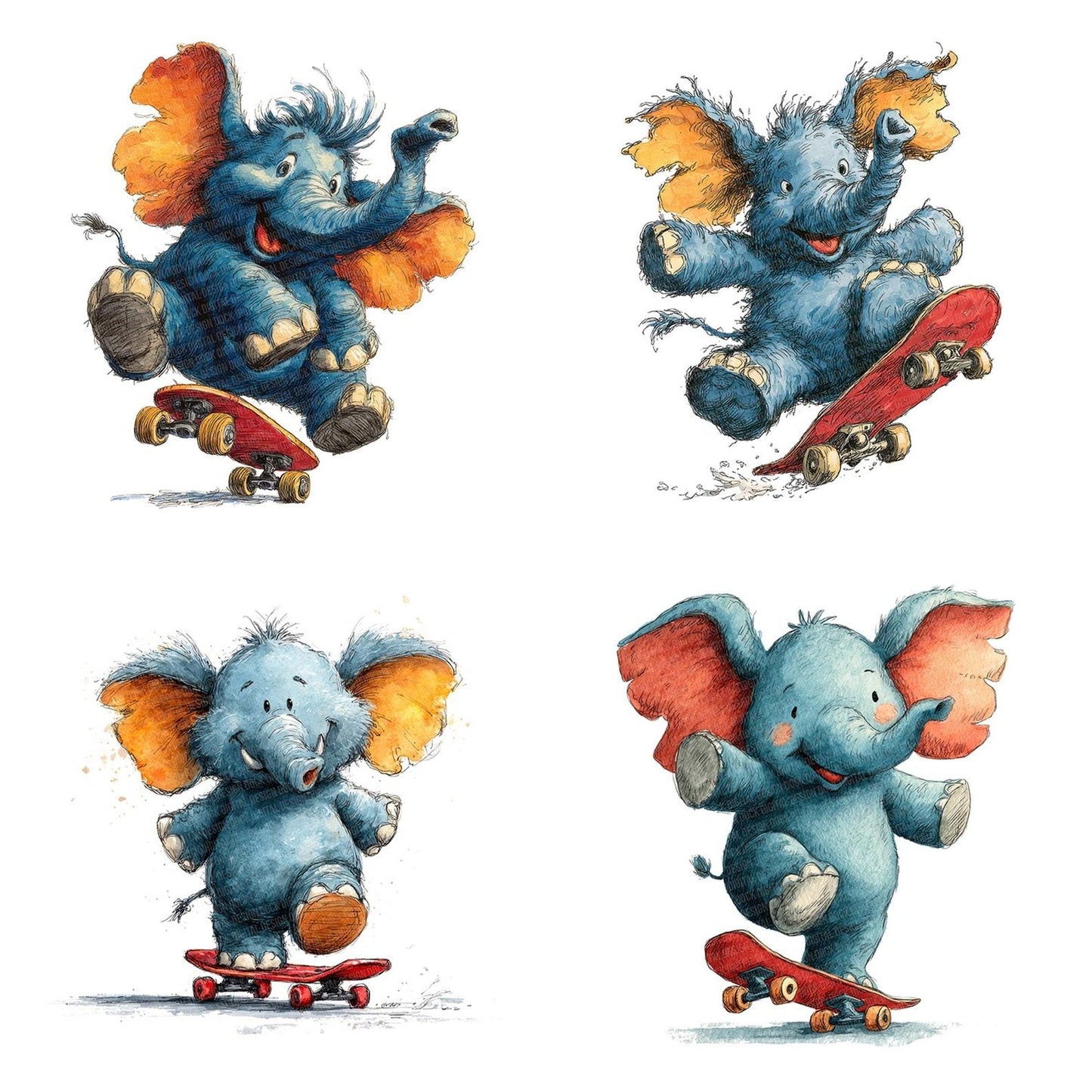 Skateboard Elephant Clipart Set (DDD006557)