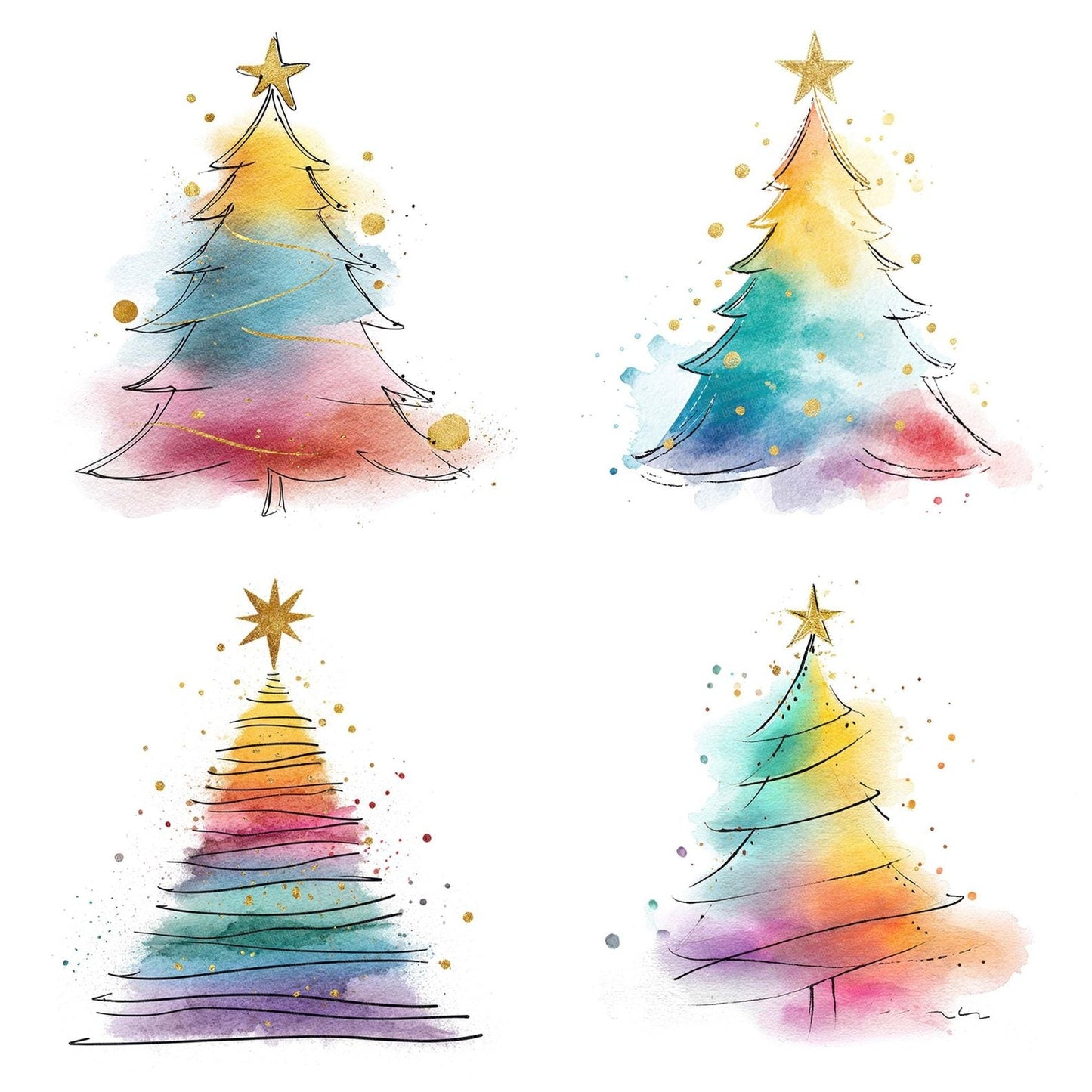 Sketch Rainbow Christmas Tree Clipart Set (DDD006561)