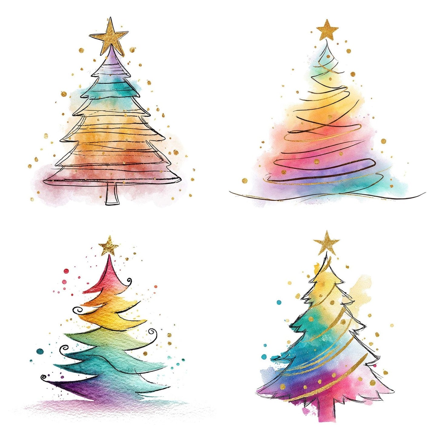 Sketch Rainbow Christmas Tree Clipart Set (DDD006561)