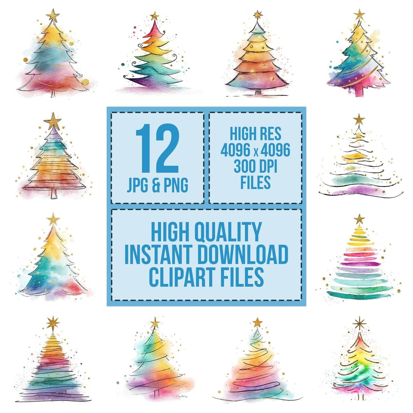 Sketch Rainbow Christmas Tree Clipart Set (DDD006561)